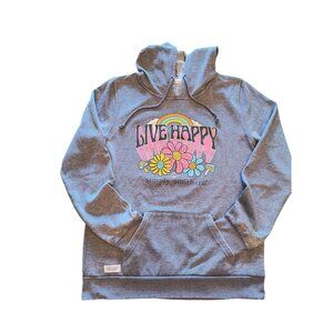 Simply Southern Gray "Live Happy" Hoodie Medium Retro Floral Graphic